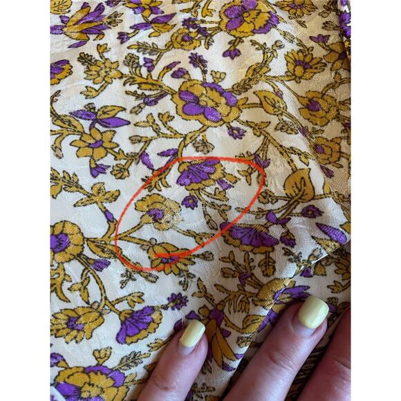 RAGA Bohemian Slit Sleeve Cold Shoulder Gold & Purple Floral Mini Dress Size XS - Picture 16 of 16